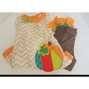 NWT Emily Rose Pumpkin Outfit Sz 6 Orange Brown Bell Bottom Fall Ruffle Toddler